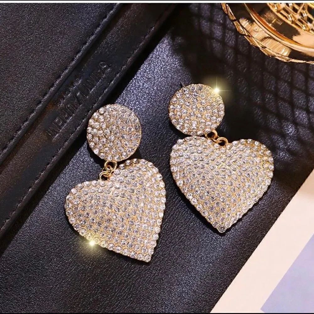 💛 Exquisite crystal drop dangle sparkling heart earrings 💛